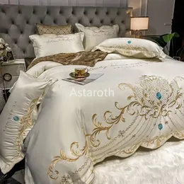 Europeanstyle Bed Sheet Fourpiece Set 100% Cotton Highend Atmospheric Ice Silk Quilt Cover Pure Bedding 240521