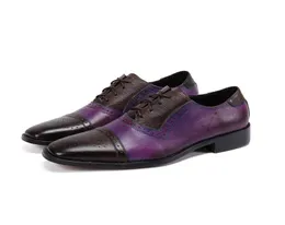 Przystojne buty Men039S Purple Purple Arygian skórzanej sukienki Buty koronkowe buty biznesowe duże rozmiary EU3846758753
