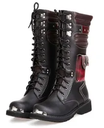 2020 Дизайнерский панк -рок военный ботинок для мужчин боевые коленные мотоциклетные ботинки кожа кожаная армия Мужская инструментальная панк -рок -рок Boo4255848