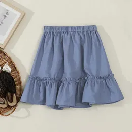 Skirts 2023 Summer New Girls Linen Skirt Retro Ruffle Casual Loose Cotton And Linen Kids Skirts Y240522