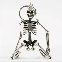 Faltbares Skelett Anhänger Schlüsselkette für Männer Frauen Antiquitäten Silber Farbe Metalllegierung Schädel Schädel Beutel Charme Key Ring Car Schlüsselring 289L