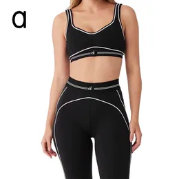 Lycra Fabric Women Yoga Set Lingerie Sports Bra Tops 2 조각 스포츠웨어 체육관 탑 Al 세트 피트니스 하이 허리 레깅스 운동 스포츠 의류 트랙복 Al Jogger