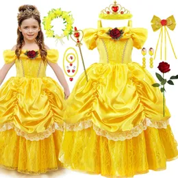 Девушка Belle Role Play платье красавица костюм принцессы принцесса Хэллоуин Вечеринка цветочный принцип плечо костюм мяч 240520