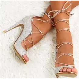 Женский дизайн бренда открытый носок Bling Athestone Stiletto Gladiator Angle Strap Cross Crystal High Heel Sand 646