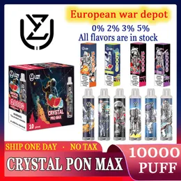 Оригинал Uzy Crystal Pro Max 10000 Puff Ondosable E Сигареты 1,2 Ом сетчатой катушкой 16 мл аккумуляторной батареи Регазуется электронные Cigs Puff 10k 0% 2% 3% 5% RBG Light Vape Pen