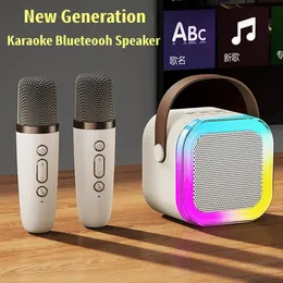 K12 Bluetooth Hoparlör Karaoke Makinesi Çift Mikrofon Kablosuz Taşınabilir Hoparlör Ses RGB Işık Küçük Ev KTV Müzik Oyuncusu Çocuklar İçin Çocuk Desteği SD Kart TF