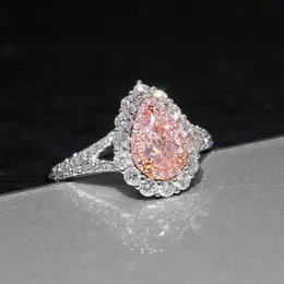 Oryginalny wysokiej jakości różowy Piękne puls Symulacja w kształcie kropli Moissanite Wedding Empagement Pierścień kobiety 183G