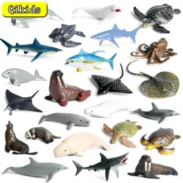 Figuras realistas de animais marinhos do mar Dolphin Sharks Whales Octopus Turtle Stingray Animais do oceano Bolo de figura Topper Toys Kid Toys 240514