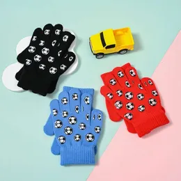 New Cartoon Football Print Spring Autumn Knitted Baby Full Finger Gloves for 3-6 Years Kids Outdoor Windproof Mitten L2405