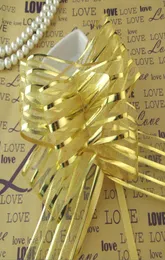 50pcslot 5cm Tamanho grande Organza de cor dourada Arcos puxados para decoração de carro de casamento Organza Pull Flower Flor Ribbons GIF9377469