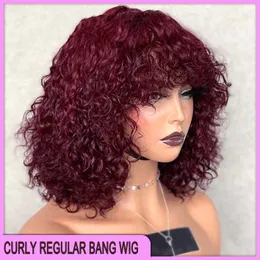 Großhandelspreis Brasilianer peruanischer Indianer 100% Roh Vrigin Human Hair Wine Red Deep Wave reguläre Bang Short Perücke