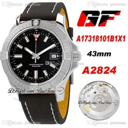 GF A17318101B1X1 A2824 Automatic Mens Watch 43 мм черные циферблаты маркеры кожаный нейлон с белой линией Super Edition Watch Pure 180i