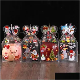 Present Wrap PVC Transparent Candy Box Jul Decoration and Packaging Santa Claus Snowman Elk Reindeer Apple Boxes Drop Delivery Ho DH5NV