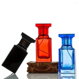 Storage Bottles Clear Perfume Spray Bottle 50ml Empty Square Flat Sample Vials High-end Glass Cosmetic Containers