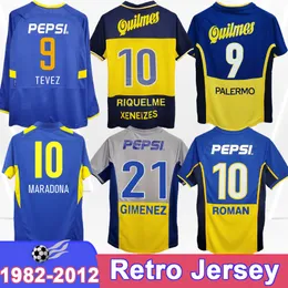 97 98 Boca Juniors Retro Maradona Caniggia Soccer Jerseys 2001 Roman Gimenez Riquelme Palermo Tevez Home Away Специальные футбольные рубашки