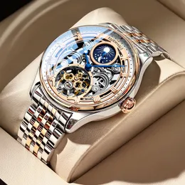 New Moon Phase Tourbillon Mechanical Watch Men 's Live Broadcast는 인기있는 비즈니스 방수 고급 스틸 벨트 남자 시계입니다.