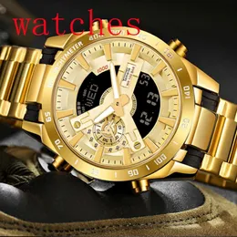 New Temeite Brand Gold Mens Quartz Watches Sport Digital Watch Men liderou Dual Display Wristwatch à prova d'água Luminous Relogio Masculino 2822