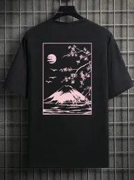 東京桜山富士名簿tシャツの男ファッションティー衣類コットンカジュアルトップヒップホップルーズTシャツ240513