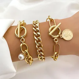 FNIO Fashion Statement Metal Bangle Bracelet Trendy Gold Color Chain OT Link Pulsera Bijoux Gift 240515