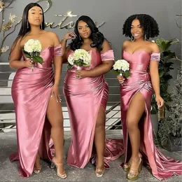 Blush Pink Junior Bridesmaid Dresses Mermaid Side Split Bridesmaid Dress Elastic Satin Bowns For Black Women Wedding Guest's Wear in Wedding