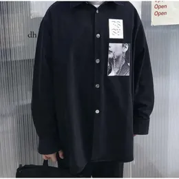 남자 재킷 raf simons sier print 큰 데님 검은 색과 흰색 느슨한 캐주얼 셔츠 재킷 다목적 a5