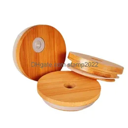 DrinkWare Lid Factory Bamboo Cup 70mm 65mm Reutiliza Jarra de maçom de madeira com St Hole e Sile Vae DHS Drop Drop Home Garden Ki Dhnpt