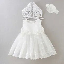 Christening dresses Hetiso white baby dress with hat and lace 1st birthday birthday dress princess toddler girl costume roupa de be Q240521