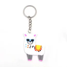 Keychains Lanyards 12st Cartoon Soft Rubber Lama Alpaca Keychain Christmas Keyring Children Gift Girls Ryggsäck smycken PVC Sile Key Chain Q240521