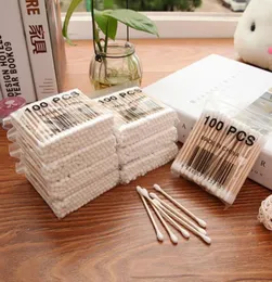 100PCSPACK Bambu bomullsknoppar Swabs Medical Ear Cleaning Wood Sticks Makeup Health Tools Tampons Cotonete9666821