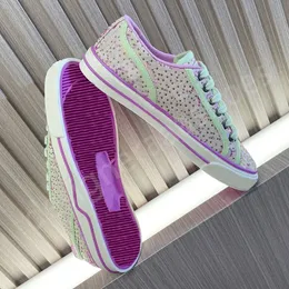 Women Designer Sneaker Tennis Trainer Sneakers Flat Casual Shoes Low Heel Travel Outdoors Shoes Purple Green Luxury Crystal Canvas Sports Shoes Rubber Sole Lace-Up