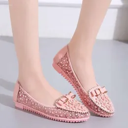 PU Sandals Diamond S Flower Bow Mesh Ing Flat Fashion Women's Casual Shoes 2024 For Women Zapato Sandal Meh Fahion 'C 4BC aual sko