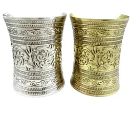 Zigeuner Vintage Bronze Äthiopische Armatur Big Blume Weit offene Handmanschette Armbänder Frauen Männer Boho Punk Indien Arm Schmuck 240522