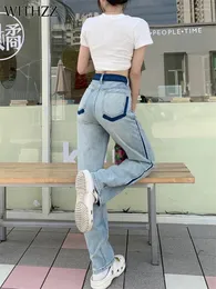 Kvinnors jeans withzz Spring Autumn Women Lose Denim Straight Pants Casual High midja Kvinna