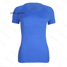 Yoga Tees Damen Damen Lange kurzärmelige T-Shirts Wicking Strick hohe elastische Fitness Polos Kleidung Sport T-Shirts Lululemo 950