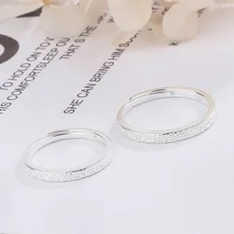 S925 Sterling Silver Small Plain Ring Ring Fashion Mens و Womens Stone Pattern Frosted Open Pair Ring Present 240522