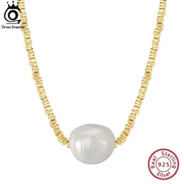 Anhänger Halskette Orsa Jewels Authentische 14K Gold Blockkette Halskette mit 11 mm natürlicher Süßwasserperl