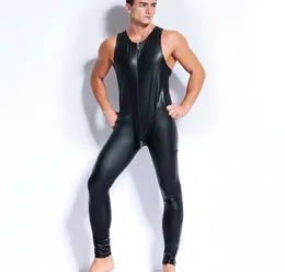 Sexy Männer Faux Latex Leder Bodysuits Fetisch Gay Sissy Exotic Club tragen ärmellose Kostüme Spielkleidung Teddies Jumpsuits Nacht C4652431