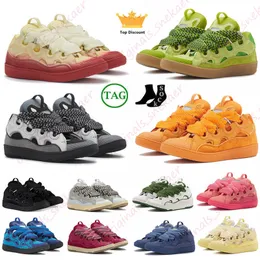 Nowy projektant Lanvinn Shoe Lace Up Curb Sneakers Dress Casual Buty mężczyźni kobiety luksusowe platforma sportowa cielęta guma Lanvain Runner Modne Trenerzy Lanvis