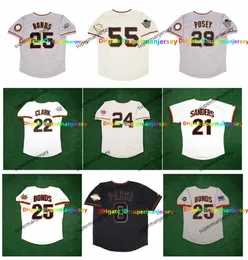 28 Buster Posey Baseball Jerseys SF Giants Crawford Brandon Belt Will Clark Willie Mays Willie McCovey Blank No Name Number Throwback Baseball Jersey AAA