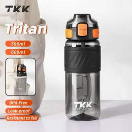 TKK 500/600 ml Sports Watt Flasche Tritan kostenlos Bisphenol Ein tragbares Leckdosen -Proof -Kinder -Plastikflasche im Freien Fitness Wasserflasche240521