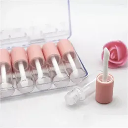 Garrafas de armazenamento Jarros 10pcs 4ml Tubos de brilho labial com caixa fosco rosa Cap mini clara vazia plástica de gloss cosméticos