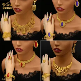 Aniid Dubai Luxury Big Tipant Necklace Set per donne africane 24k oro color indiano set di gioielli da sposa arabo da sposa all'ingrosso 240522