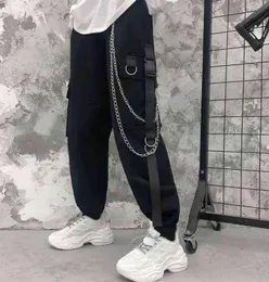 Calça de carga homens correntes bolso punk calça de moletom preto gótico harajuku corredor calças femininas roupas hiphop streetwearwear h1259699908