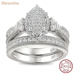 She Halo aaaaa cz marquise cluster anello di fidanzamento del matrimonio vintage set 925 anelli in argento sterling per donne gioielli da sposa 240514