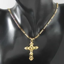 Подвесные ожерелья Золотой крест Иисуса инсульт Искупителя в христианском католицизме 18 дюймов или 24 дюйма D240522