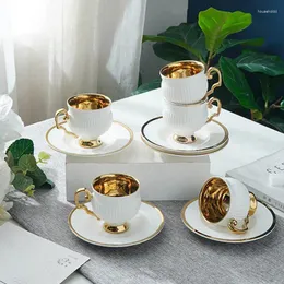 Mugs Arabian Turkish Ceramic Coffee Cup With Dishes European Classical Golden Stroke Teacup Shop Afternoon Tea Mug Decoration