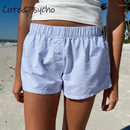 Женские шорты CuteAndpsycho полосатый печать повседневная для женщин эластичная талия кнопка моды нижняя одежда