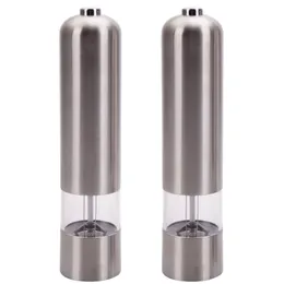 ZK20 2st Rostfritt stål Electric Automatic Pepper Mills Saltkvarn Silver