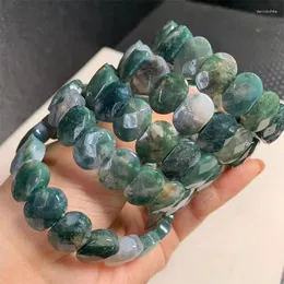 Link Bracelets Natural Moss Agate Faceted Bangle Crystal Healing Stone Stretch Polychrome Gemstone For Women Birthday Present 1pcs