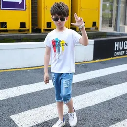 Kleidung Sets Kinder Casual Wear Tracksuit Boy Kinder Kleidung Jungen Baumwoll T-Shirt Denim Shorts Hosen Outfits Baby Teenager Anzug Anzug